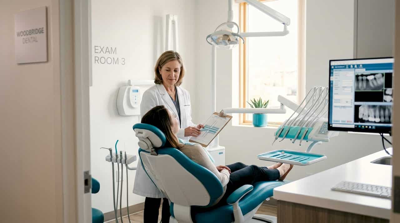 Dentist reviewing dental consultation with patient
