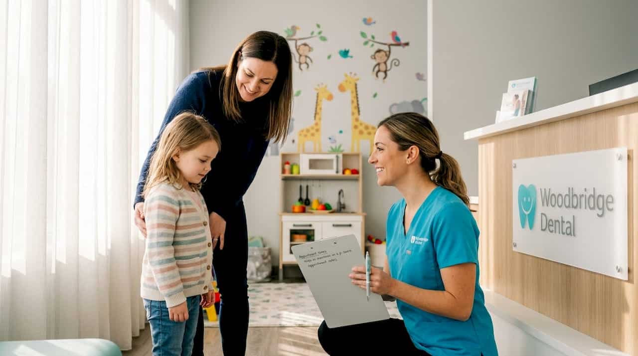 Child and parent greeted at kid-friendly dental office