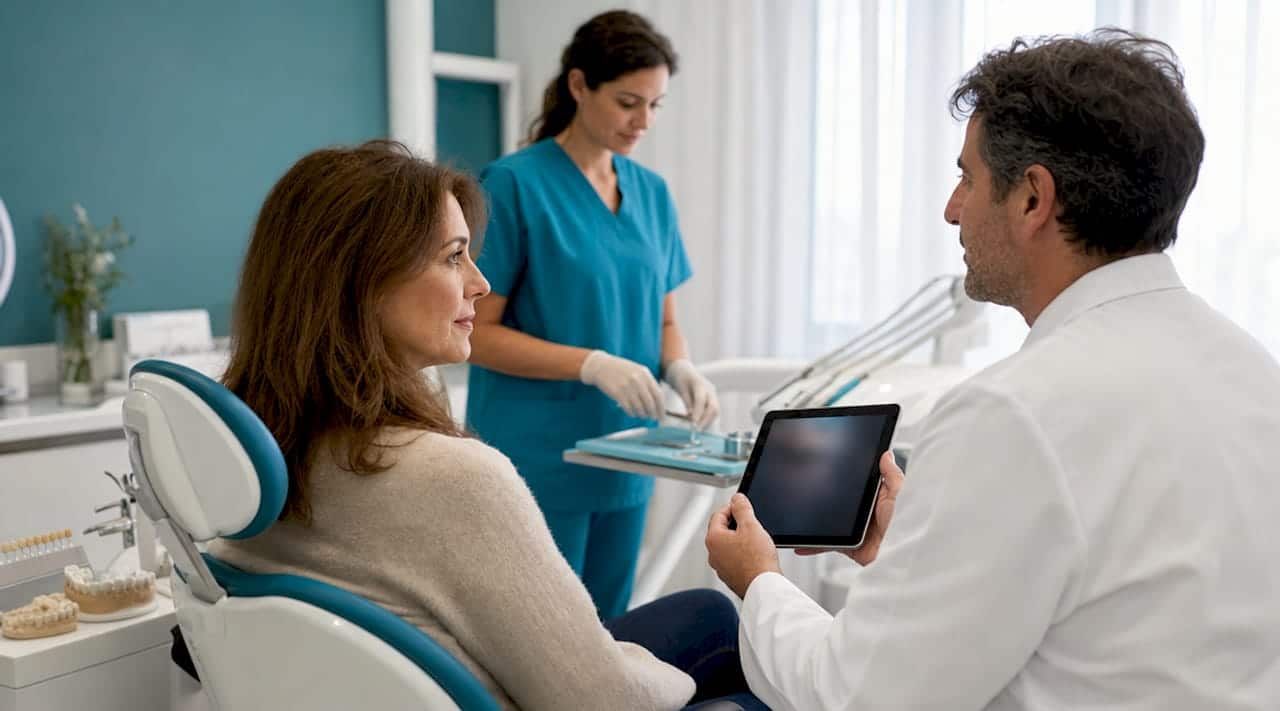 Patient consulting dentist about smile treatments