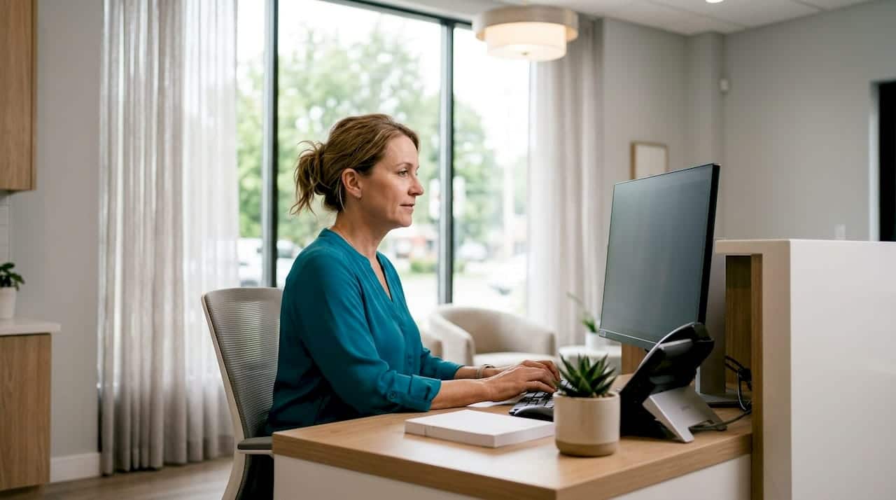 Dental receptionist scheduling family appointments