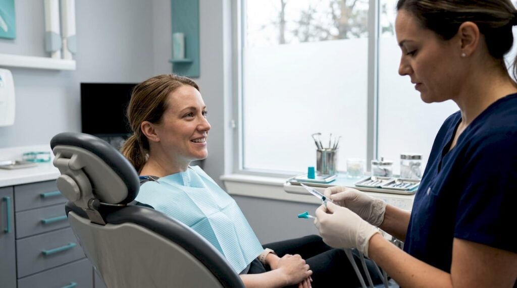 Patient seated for teeth whitening appointment