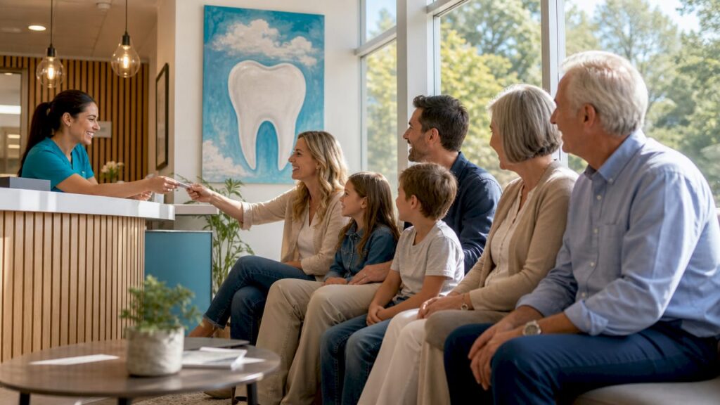 Multigenerational family at dental clinic reception