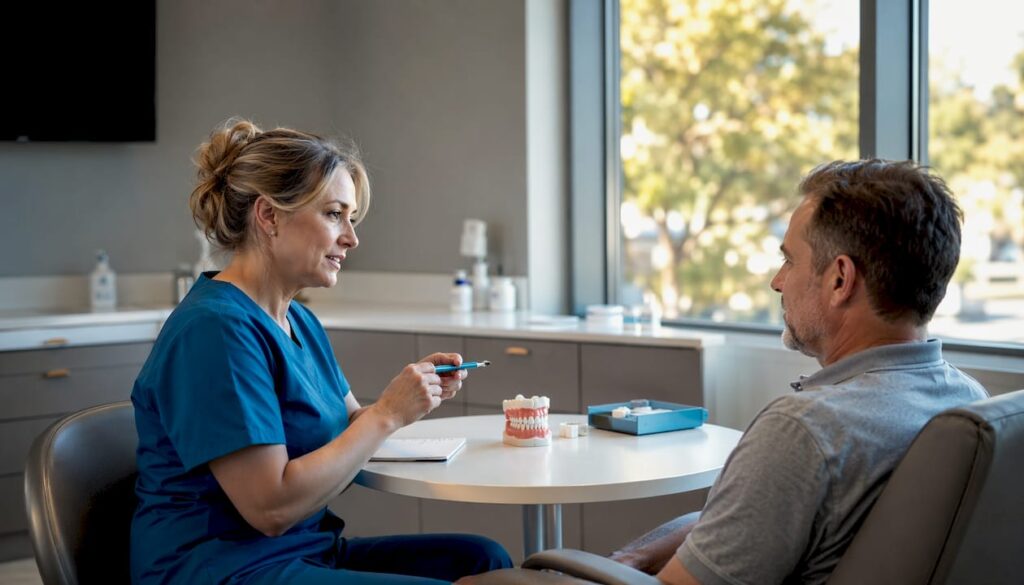 Dentist explaining treatment to patient