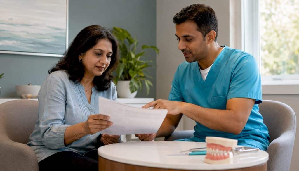 Patient reviewing dental treatment plan with dentist
