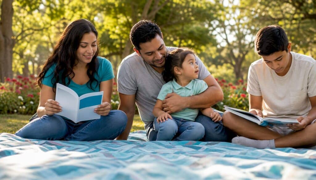 Family waiting in bright dental clinic