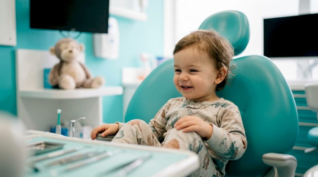Toddler sitting calmly in dental chair